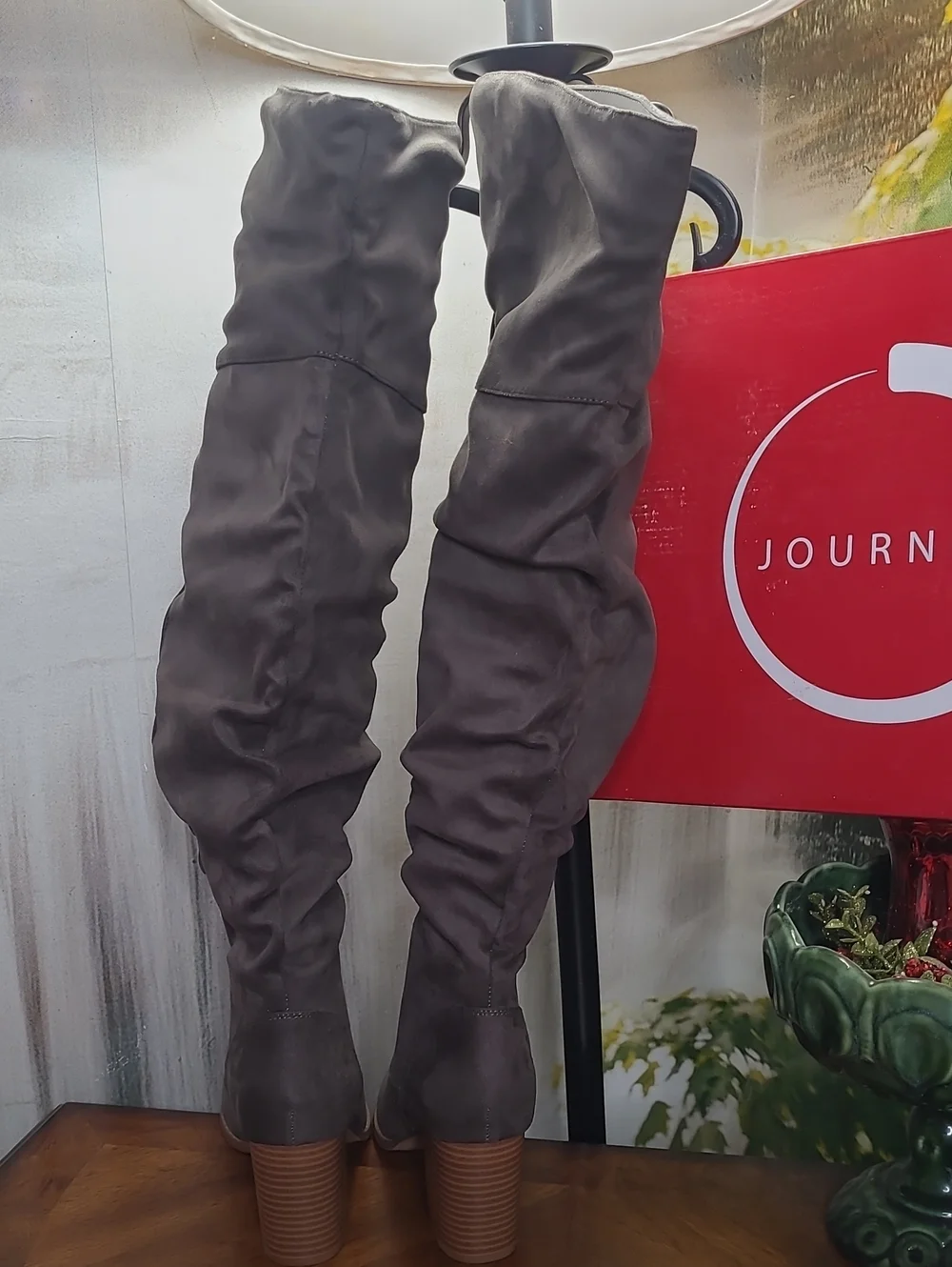 New in box! Journee Kaison Womens 9 Gray Over the Knee Slouch Faux Suede Boot
